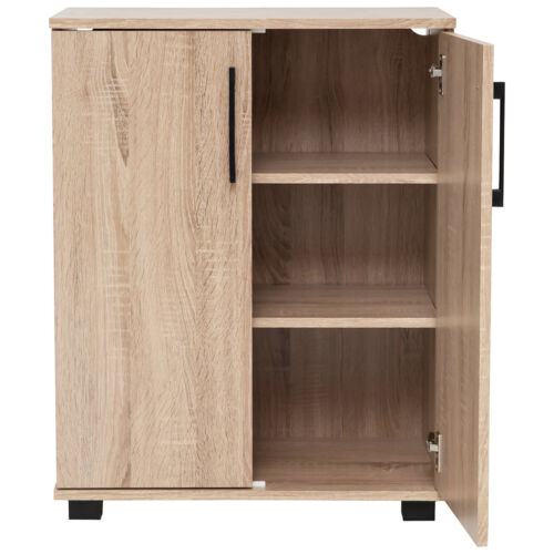 Multi-Purpose Storage Cupboard 2 Door w/ Shelves Low Style Cabinet Oak - Picture 4 of 10
