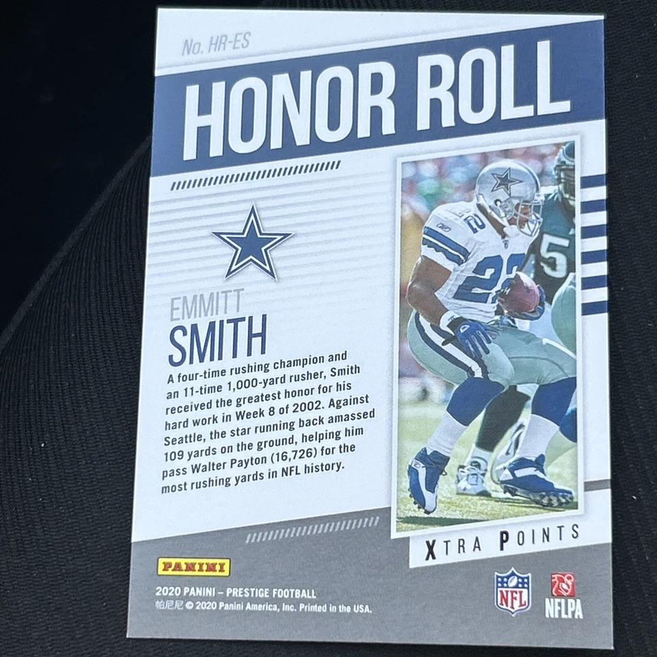 2020 Prestige Football Honor Roll Emmitt Smith Orange Cowboys 23 /25 Insert - Image 3 of 3