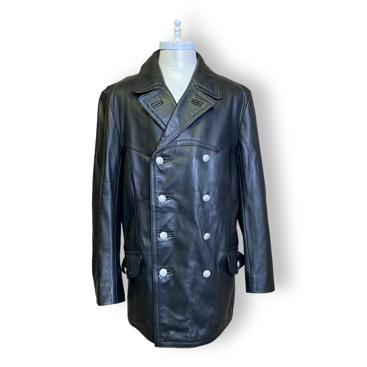 Vintage Hackel And Co Peacoat Black Leather Large Jacket Vintage Hackel And Co Peacoat Black Leather Large Jacket