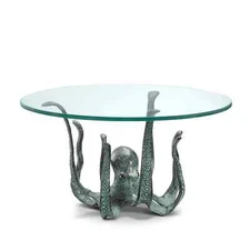 Cast Iron Glass Coastal Theme Octopus Table Server And Candleholder