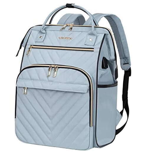 17.3 Inch Quilted Light Blue Laptop Backpack for Women and Men