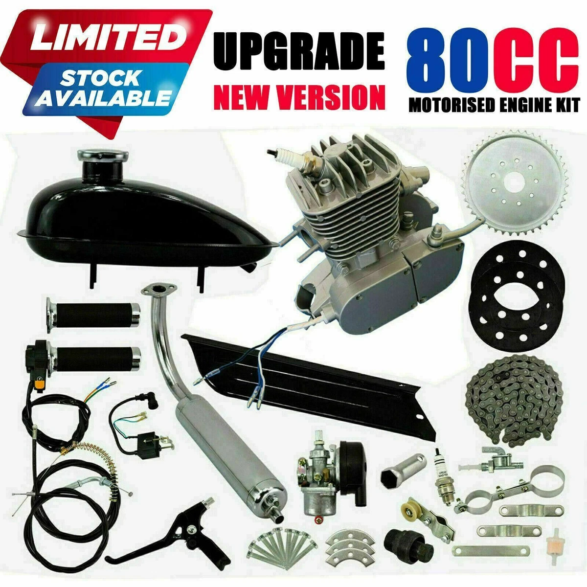 Upgraded Version 80cc 2 Stroke Motorised Bicycle Push Bike Engine
