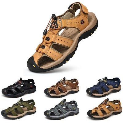 Herren Fashion Sandale Summer Trekkingsandalen Leder Freizeit Schuhe Outdoor DE