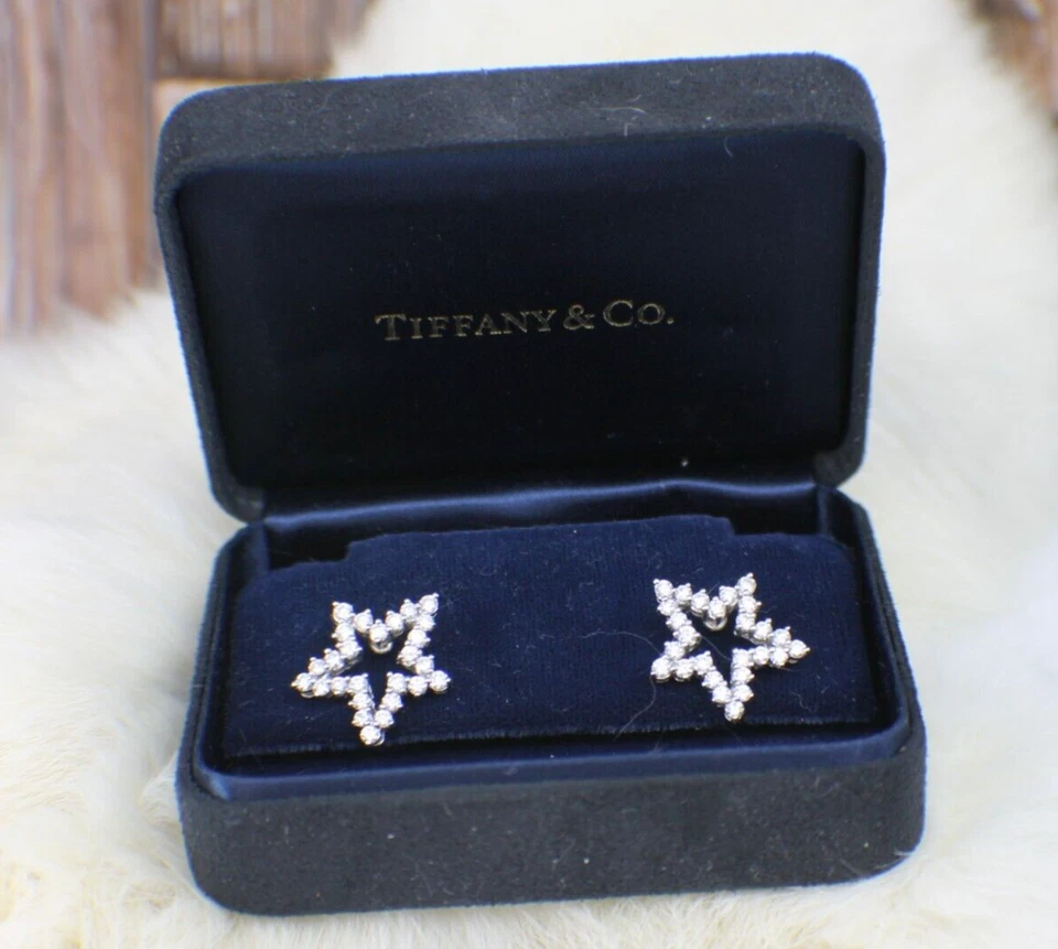 Tiffany & Co. Pendientes estrella diamantes vintage platino 1984 con caja Foto 3 de 4