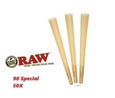 Authentic Raw Classic Special 98mm pre rolled Cone W/Filter tips 50 CONES