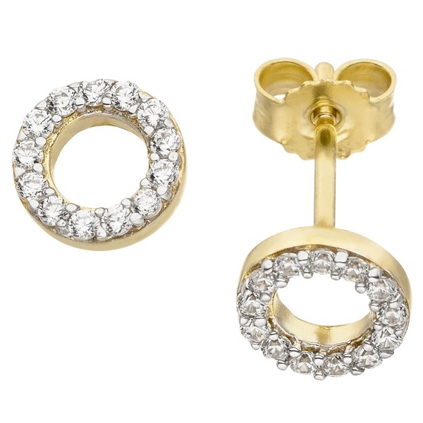 Ohrstecker Ohrringe, Ringform Mit Zirkonia, Rund, 375 Gold Gelbgold Bicolor-image