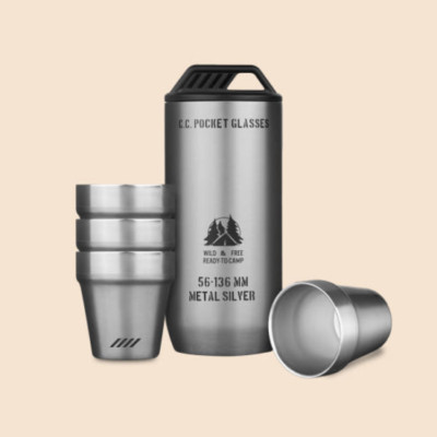 [Cargo Container] Pocket Glasses Camping Soju Cup 4P Set / Silver color