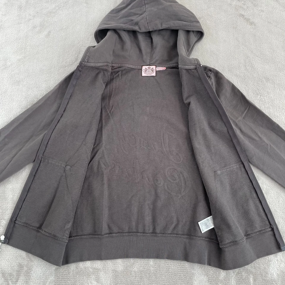 Moletom com capuz vintage Juicy Couture feminino grande cinza francês terry costas logotipo manga longa - Imagem 4 de 4