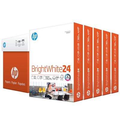 HP BrightWhite24 Printer Paper 24lb 2500 Sheets Colorlok FSC Certified USA