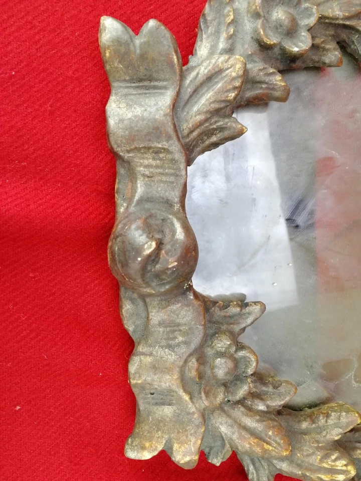 Miroir Ancien au Mercure XVIIIe Cadre Bois Sculpté , H.41cm... - Photo 3/4