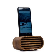Wood Speaker for iPhone Passive Phone Amplifier Handmade Brown Phone Stand