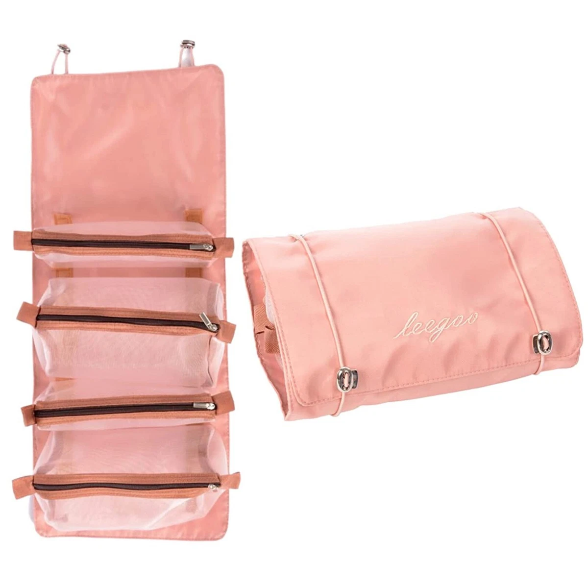 Folding Travel Toiletry Bag with 4 Compartments Makeup Pouches for Women