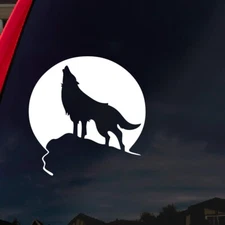 Howling Wolf Moon White Vinyl Graphic Decal Car Truck Windows laptop notebook