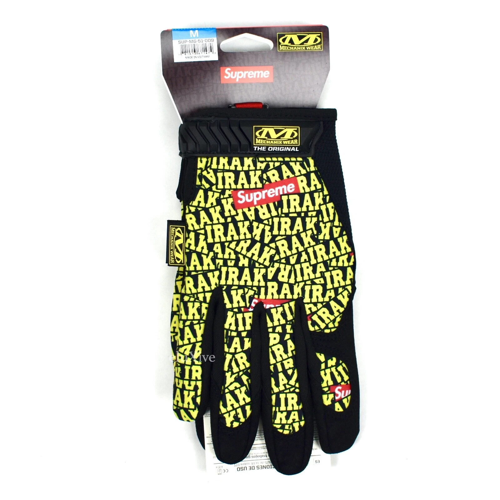 Neuf avec étiquettes gants Supreme NY IRAK Allover logo imprimé Mechanix noir homme DS AUTHENTIQUE