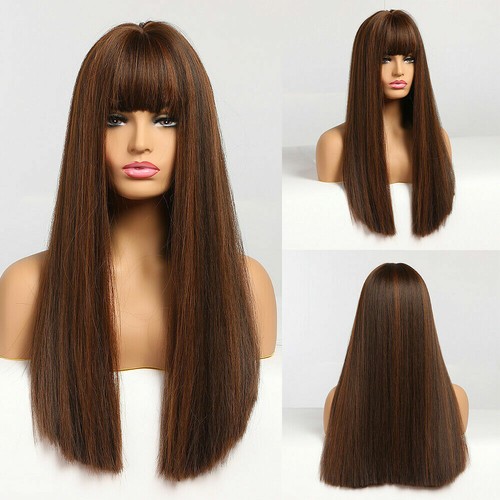 Natural Long Straight Synthetic Wig with Bangs Cosplay Wig High Temperature Hair - Bild 15 von 28