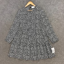 NEW Asos Womens Dress Size 10 Black White Long Sleeve Smocked Round Neck 31419