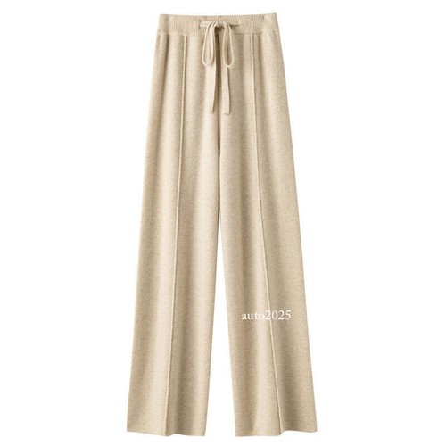 Women's Winter Cashmere Wool Wide Leg Pants High Waist Loose Knitted Long Pants - Picture 7 of 30