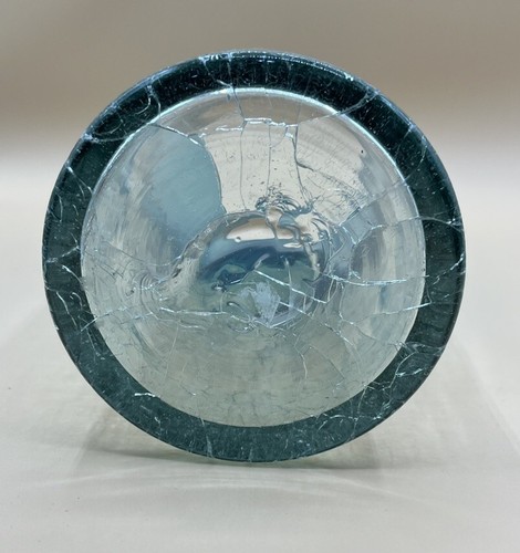Blenko Art Glass Hand Blown Turquoise Ombre Crackle Cylinder Vase 11” X 4” - Picture 3 of 5