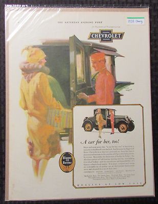 1928 CHEVROLET Bigger & Better 11x14'' Automobile Color Print Ad FN 6.0