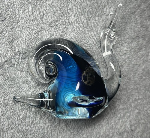 Vintage Ferro & Lazzarini Murano Glas Schnecke klar blau Kristall Italien schwer Vintage - Bild 8 von 19