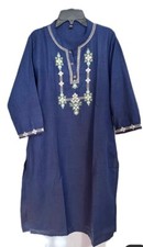 Traditional and Elegant Indian Navy Blue Embroidered Women  s Kurti  38 Size 