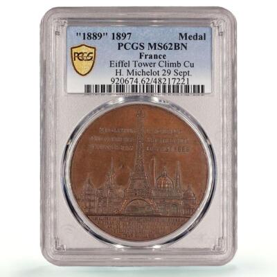 France Eiffel Tower Climb Charles Trotin MS62 PCGS copper