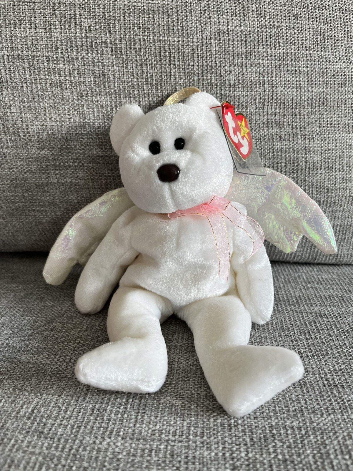 RARE Retired TY HALO Angel Bear Beanie Baby Rare w/ Brown Nose & Errors