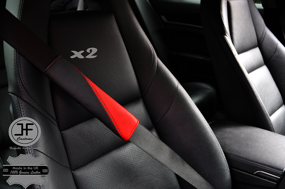 2-Tone Black & Red Leather Luxury Shoulder Seat Belt Cushion Pads