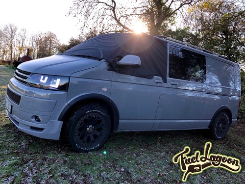 VW T5 Window Screen Cover Black Out Blind Wrap Curtain Frost Red Eyes Camper - Picture 3 of 6