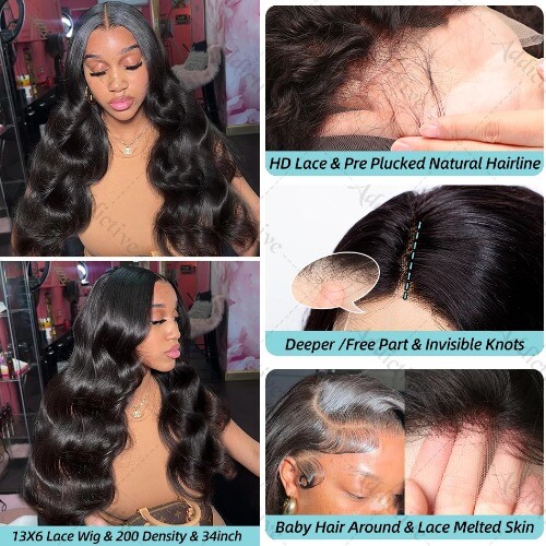 200 Density Body Wave 13x4 HD Transparent Lace Front Human Hair Wig 30 40 Inch - Picture 4 of 12