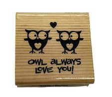 Craftsmart Valentine Owl Hoot Hearts Love You Rubber Stamp Wood Mounted
