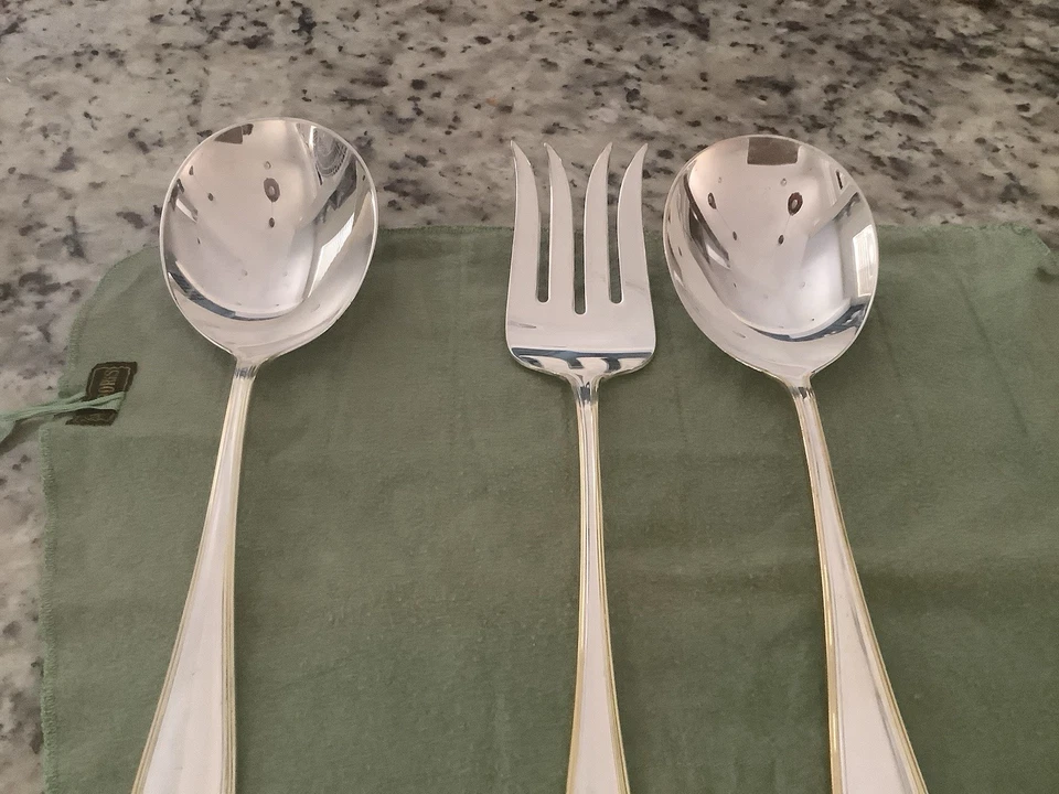 Сервировочная вилка ложки Gorham Heritage посеребренная посуда Италия большой набор 3 посуды - Изображение 2 из 4