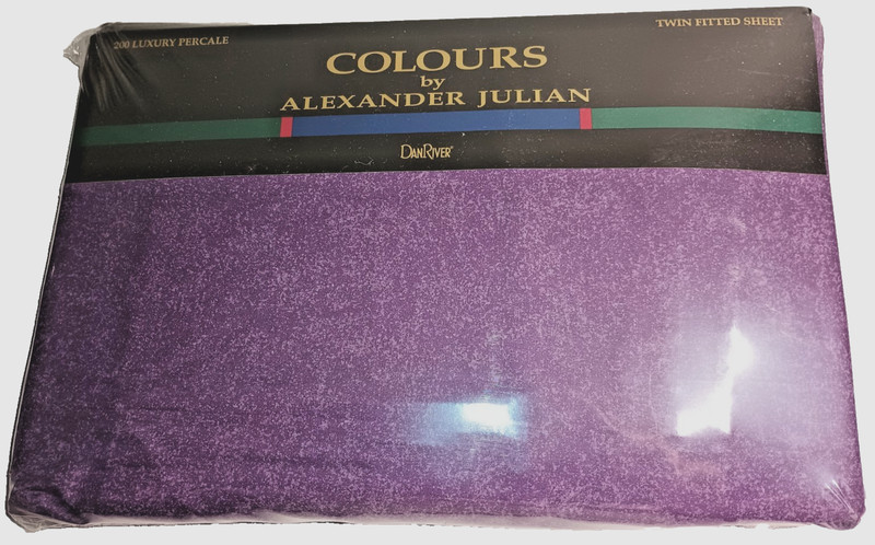 Colours By Alexander Julian Twin Fitted Sheet Plum 50/50 percale 1990's vintage