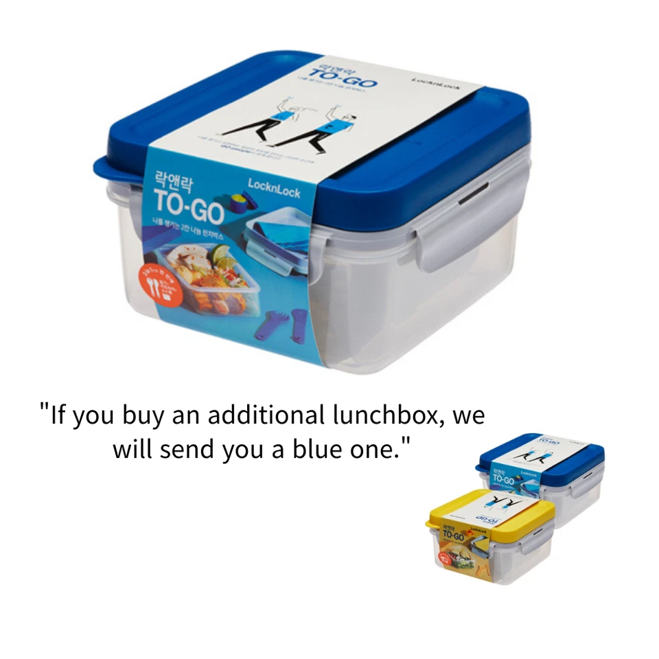 LocknLock 2 Lunch Boxes Blue & Yellow Leakproof Meal Prep with Spoon & Sauce Cup - Image 3 of 4