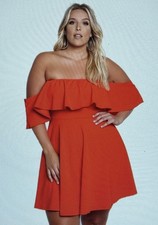 ROSIANNA Women's Off Shoulder Strapless Ruffle Mini Plus Size Swing Dress, Large