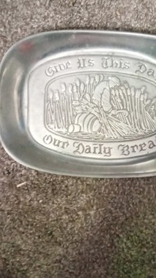 Cantrell Collection Pewter Handmade Bread Tray 'Give Us This Day Our Bread'