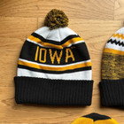 3 Iowa Hawkeyes Knit Pom Stocking Cap Beanie Skull Hat Striped EUC Black Gold IA — photo 6