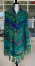 Gorgeous Peruvian Wool Poncho, Ultra Soft, Handknit, One Size, Blue Green Purple