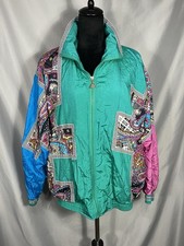 Vtg Casual Isle Women's Green Pink Nylon Jacket Windbreaker Retro 80s 90s Med