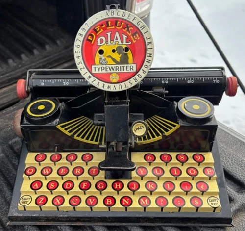 Vintage - Marx De-Luxe Dial Tin Toy Typewriter - Working - 1930s - Made in USA