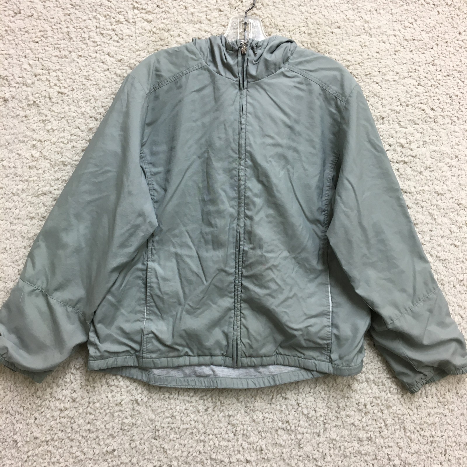 Nike Jacket Mens Large Gray Hooded Full Zip Windbreaker Pockets Vintage Logo 90s