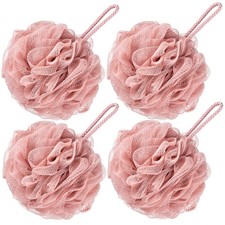 4 PCS Large Bath Loofah Shower Sponge Mesh Pouf Body Scrubber Wash 80g Pink