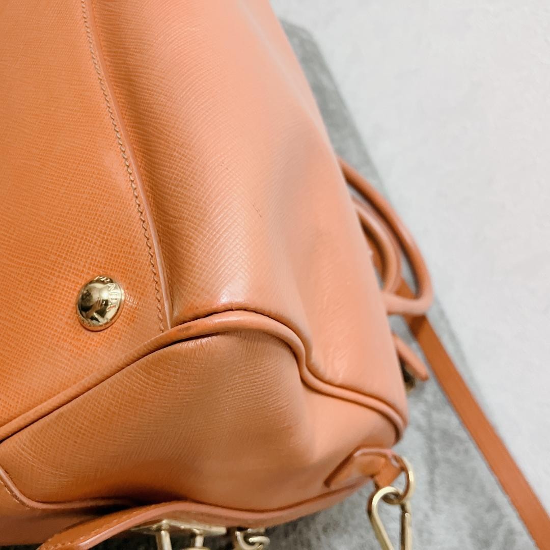 PRADA Saffiano Leather Boston Bag 2Way Shoulder bag Orange Used Italy thumbnail 13