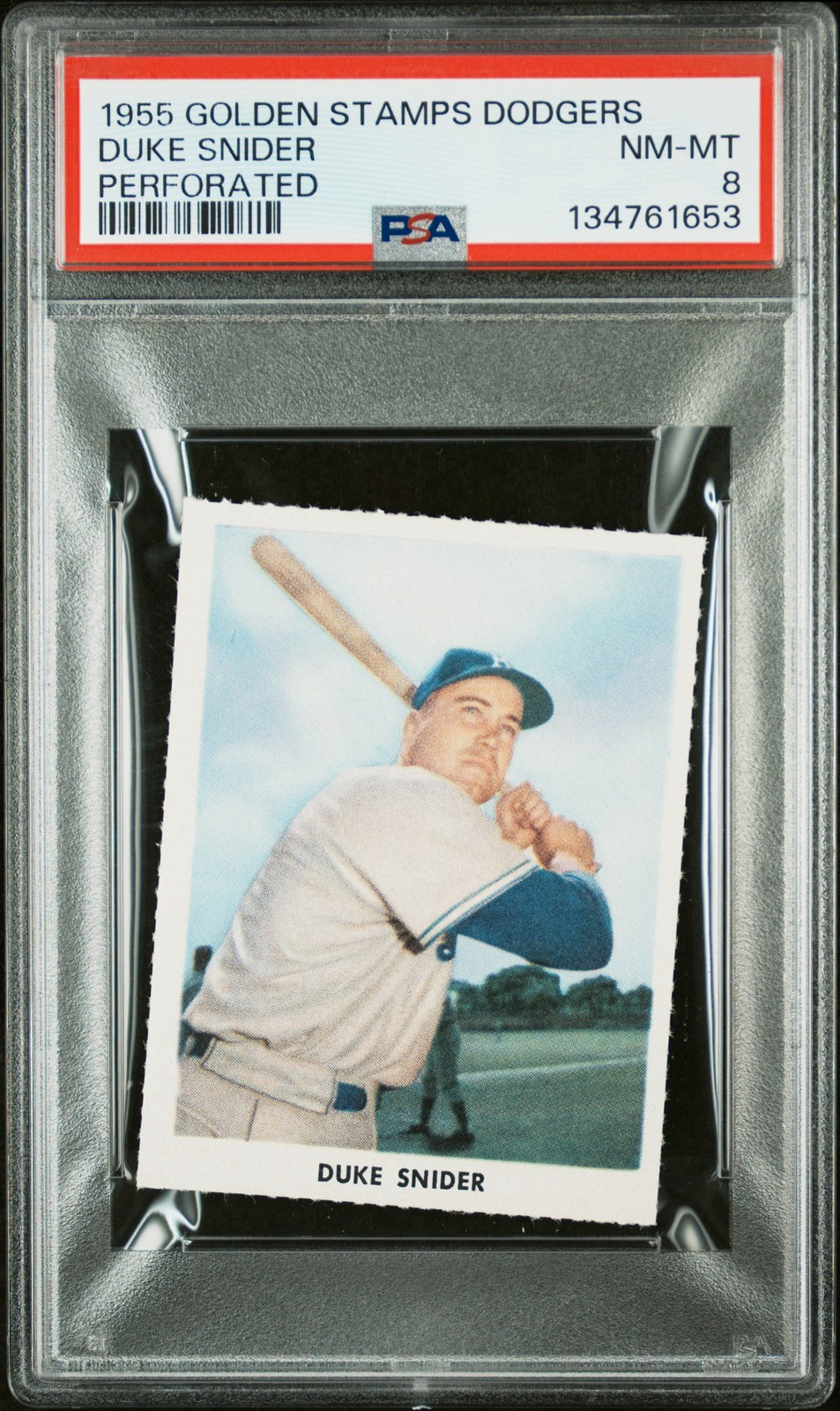 1955 Golden Stamps Brooklyn Dodgers Perforated Duke Snider PSA 8
