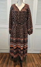Old Navy Boho Long Sleeves Dress With Pockets Brown Floral Tiered Size M