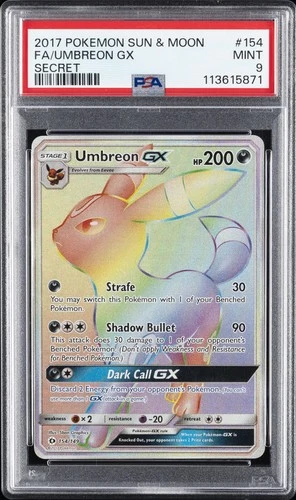 2017 POKEMON SUN & MOON SECRET #154 FULL ART/UMBREON GX PSA 9