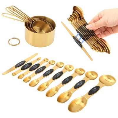 13pcs Gold Stainless Steel Measuring Cups and Spoons Set, 8 Double-Sided Magn...
