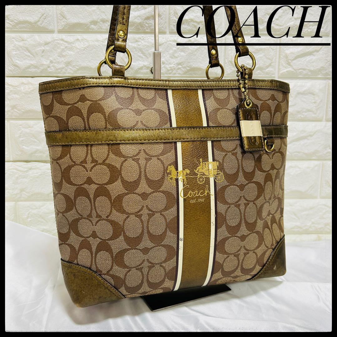 Vintage COACH Signature Tote Bag in Brown & Gold for Work Commute or School