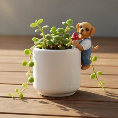 Chien Accroche-Pot Design Mignon Statuette de Chien En Résine pour Jardiniers - Photo 1/4