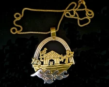VTG Jeep Collins JEC Sterling Silver Brass Noah's Ark Pendant Necklace RETIRED